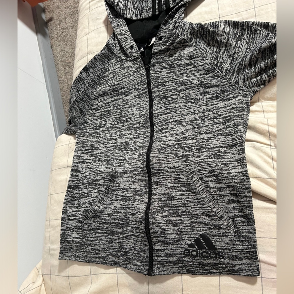 Grey and Black Adodas zip up hoodie size small
